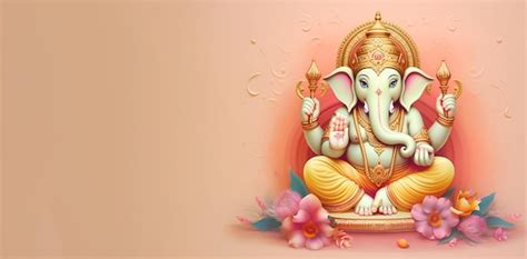 Premium AI Image | Illustration of Hindu mythological god Ganesha with flowers on a pastel pink ...
