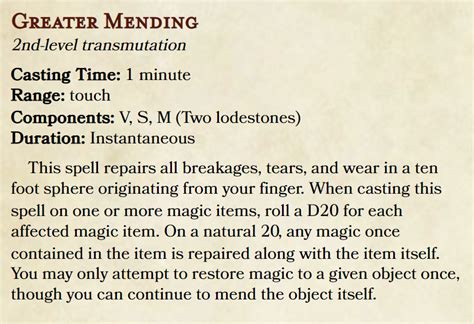 greater mending in 2022 | Dnd character sheet, D&d dungeons and dragons, Dnd 5e homebrew