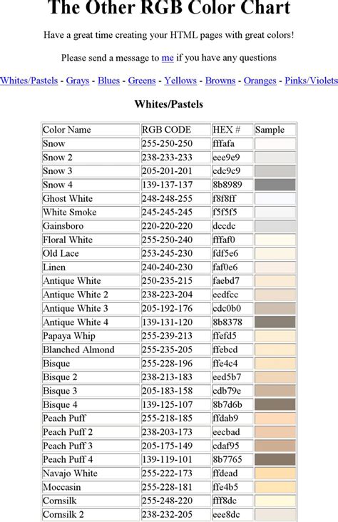 Free The Other RGB Color Chart - PDF | 6 Page(s) | Rgb color, Pastel color names, Color