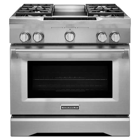 KitchenAid Commercial-Style 36 in. 5.1 cu. ft. Slide-In Dual Fuel Range with Self-Cleaning ...