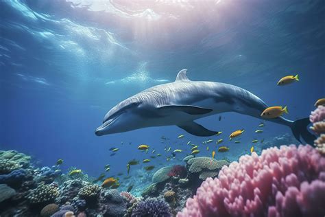 Dolphins swimming in the undersea, Beautiful Underwater and colorful ...