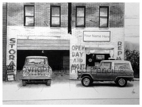 Ford Bronco Customized Pencil Drawing Print