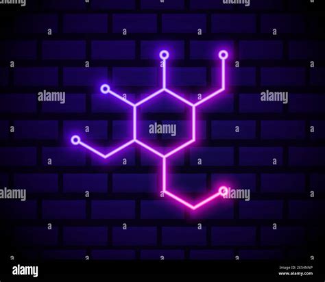 Glowing neon Chemical formula consisting of benzene rings icon isolated ...