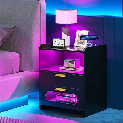 HNEBC RGB Nightstand with Wireless Charging Station & USB Modern Smart ...