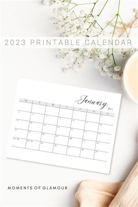 Elegant monthly printable planner 2023 digital printable aesthetic calendar for 2023 landscape ...