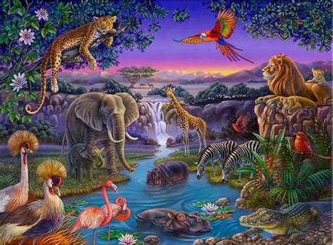 Anne Wertheim - Animales en el pozo de agua Jungle Art, Jungle Animals, Forest Animals, Wild ...