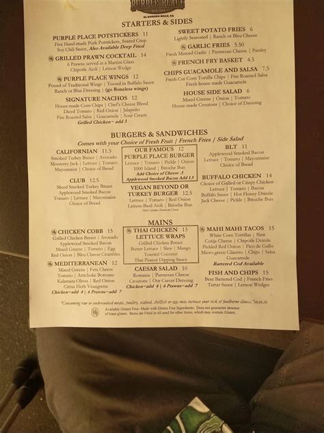 Menu at The Purple Place Bar & Grill, El Dorado Hills