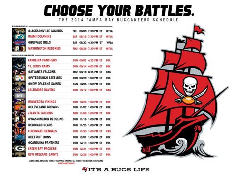 Bucs Printable Schedule