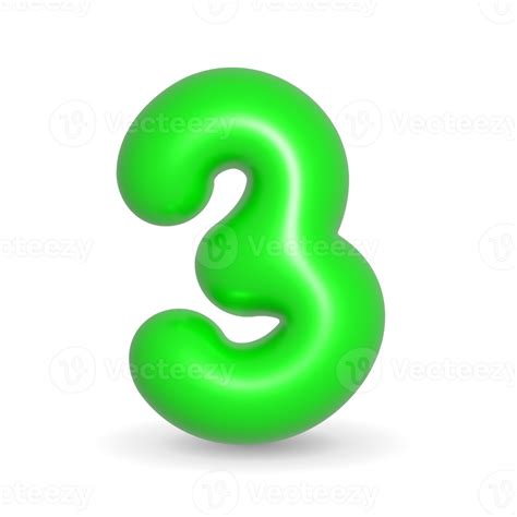 Number Three Green Balloon 3d illustration. Realistic design element ...