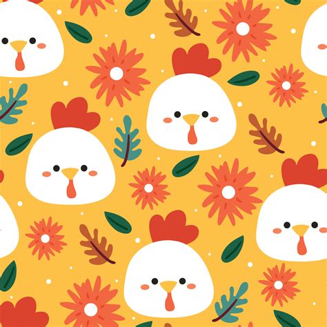 seamless pattern cartoon chicken and plant for fabric print, kids wallpaper, gift wrapping paper ...