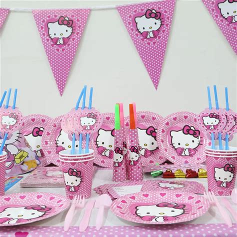 80pcs/lot Kids Birthday Party Decoration Set the first Hello Kitty Theme Party Supplies Baby ...