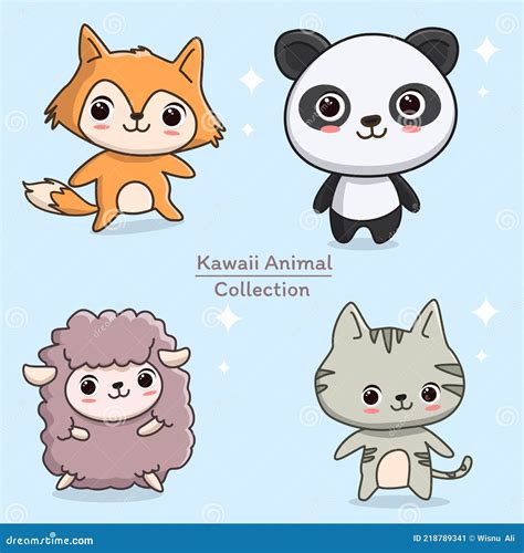 Cute Animal Kawaii Cartoon Collection Stock Vector - Illustration of ...