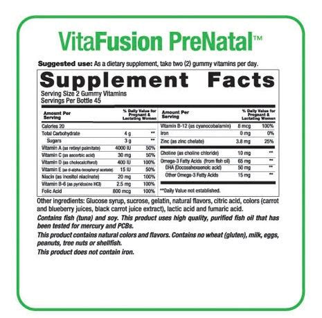 Vitafusion Prenatal Gummy Vitamins Nutrition Facts | Besto Blog