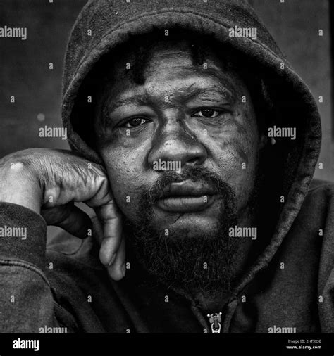 Grayscale portrait of a homeless person on the streets of Milwaukee, United States Stock Photo ...