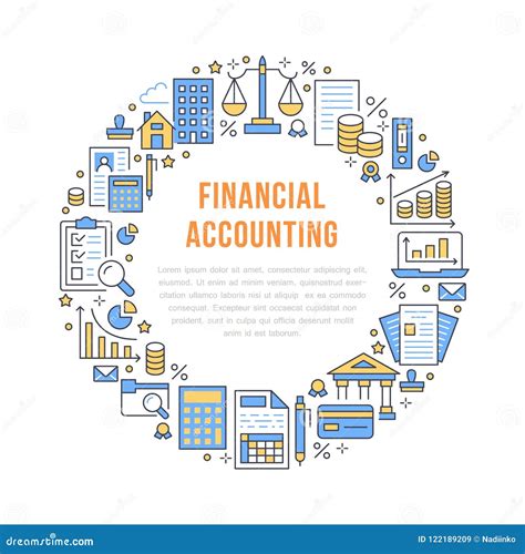 Financial Accounting Circle Poster With Flat Line Icons. Bookkeeping Brochure Concept, Tax ...