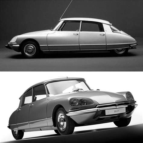 an old and new car side by side in black and white, with the same color