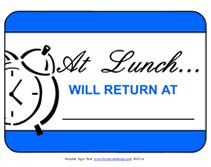 Free Printable Out to Lunch Temporary Sign