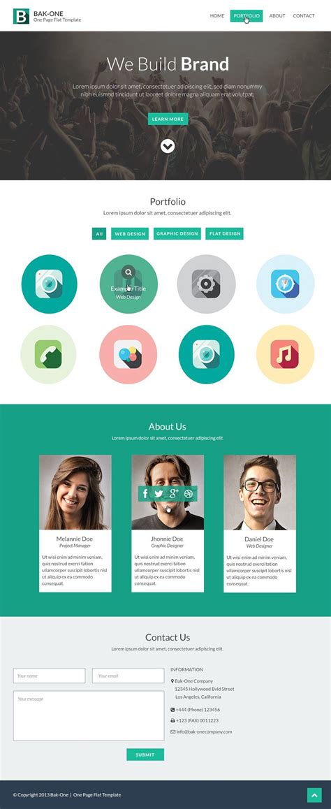 Free Flat Style Single Page Website Design Template HTML | Web template ...