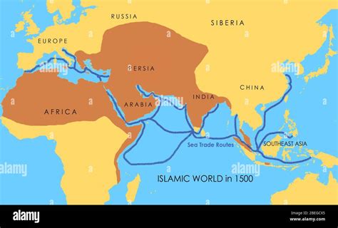 A map showing a network of medieval sea trade routes. The areas in darker yellow indicate the ...