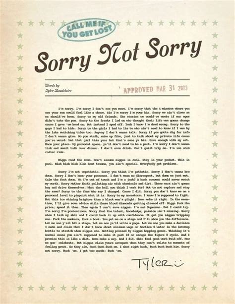 Tyler, The Creator – SORRY NOT SORRY Lyrics | Genius Lyrics