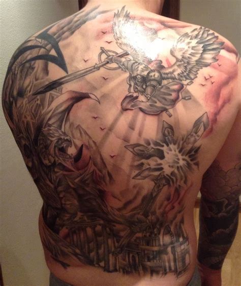 Angels and Demons back piece | Demon tattoo, Back tattoo, Chest piece ...