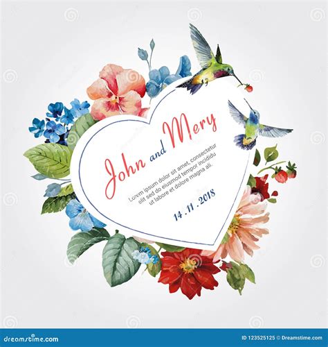 Floral Wreath Wedding Design Heart Shape, Watercolor Wedding Invitation ...