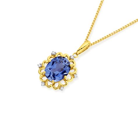 9ct Gold Created Ceylon Sapphire & Diamond Pendant in Blue | Prouds