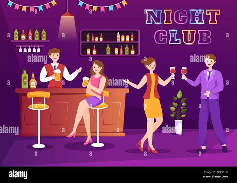 Night Club Cartoon Illustration with Nightlife like a Young People ...