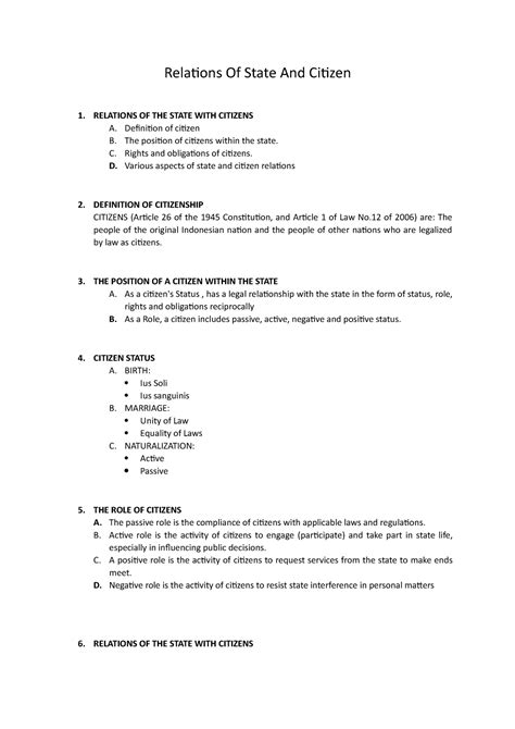 Relations Of State And Citizen - RELATIONS OF THE STATE WITH CITIZENS A ...