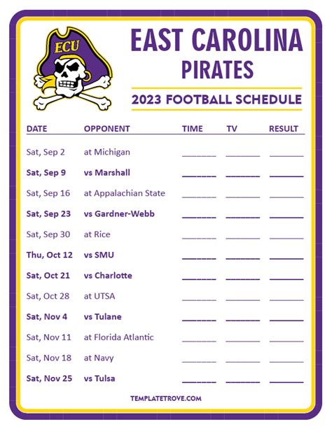 Printable 2023 East Carolina Pirates Football Schedule