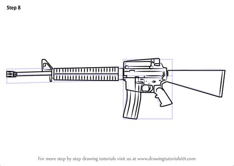 Step by Step How to Draw a M16 Rifle : DrawingTutorials101.com