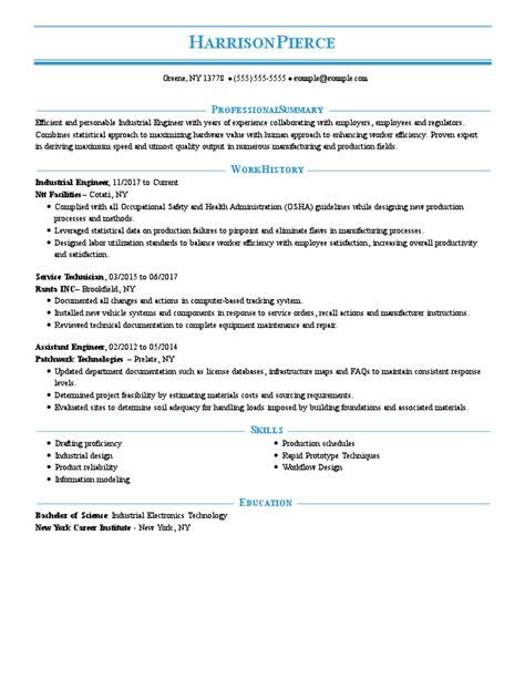 Professional Industrial Engineering Resume Examples