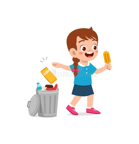 Little Kid Throw Trash To Trash Bin Stock Vector - Illustration of backyard, help: 249178600