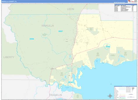 Wakulla County, FL Zip Code Wall Map Basic Style by MarketMAPS - MapSales