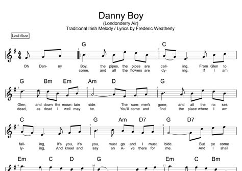 Danny Boy - Sheet Music in G - FreewheelinGuitar.com