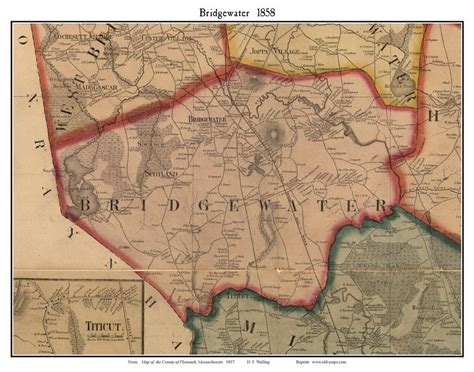 Bridgewater, Massachusetts 1857 Old Town Map Custom Print - Plymouth Co. - OLD MAPS