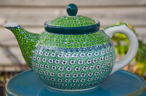 Polish Pottery Green Meadow Teapot from Ceramika Artystyczna