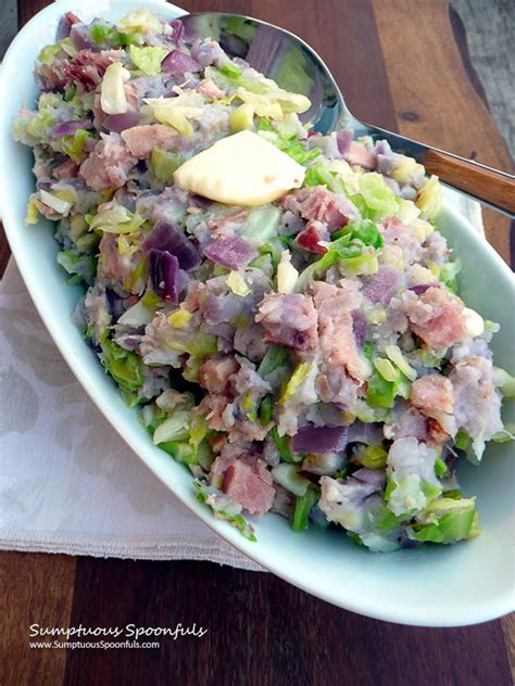 Irish Blue Potato Colcannon with Ham ~ Sumptuous Spoonfuls #healthy #mashedpotato #cabbage #ham ...