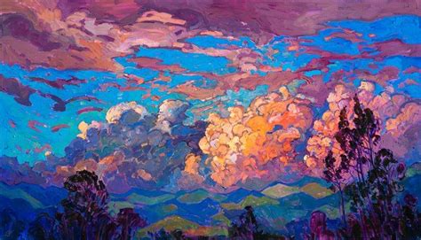 Modern impressionism oil painting of San Diego Clouds, by American Impressionist Erin Hanson ...