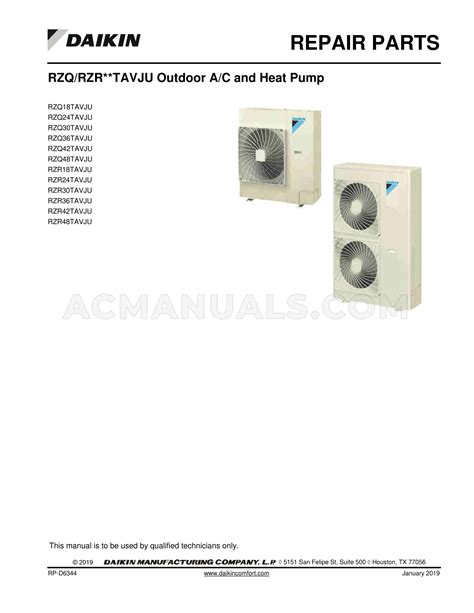 Daikin 1311195 Parts List