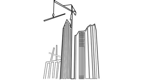 High rise building under construction line drawing sketch animation with transparent background ...