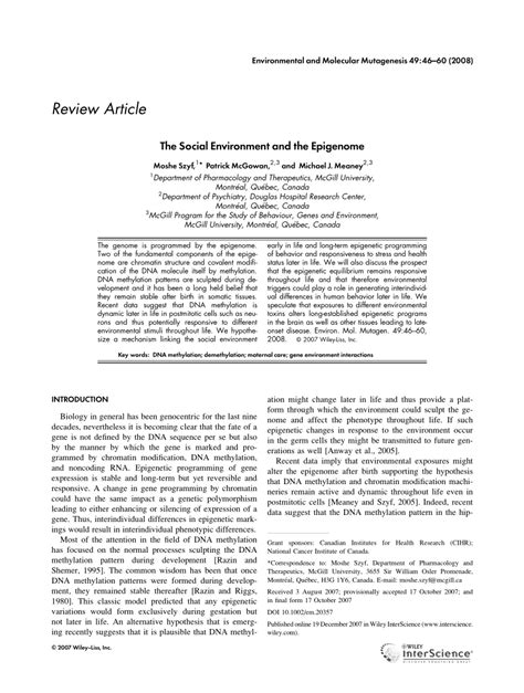 (PDF) The Social Environment and the Epigenome