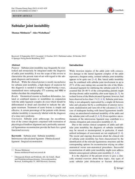 Subtalar joint instability | Request PDF