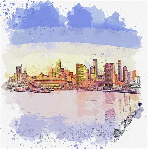 View of Melbourne skyline from Docklands Painting by Celestial Images - Fine Art America