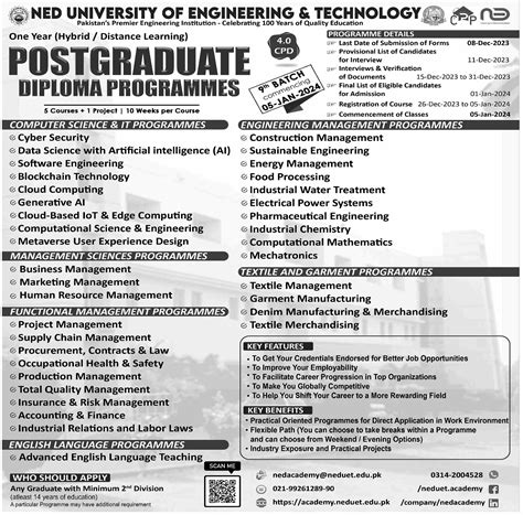 Postgraduate Diploma admissions at NED University of Engineering and ...