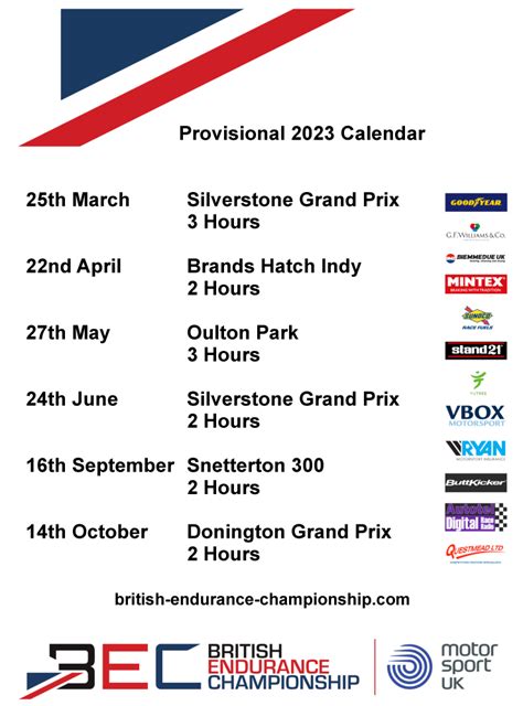 Provisional 2023 Calendar Announced - British Endurance Championship