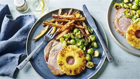 Gammon and chips with pineapple and greens recipe - BBC Food