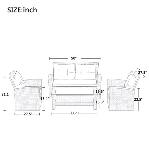 Patio Furniture Set, 4 Piece Outdoor Conversation Set All Weather Wicker Sectional Sofa with ...