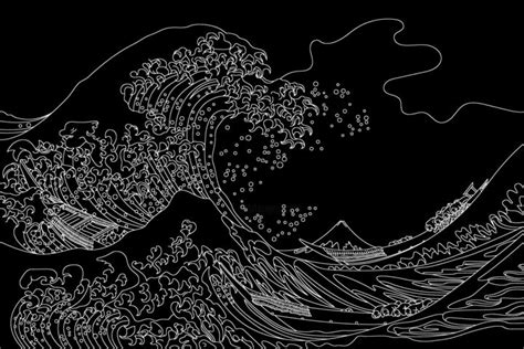 Great Wave Japanese Outline Hokusai Draw, Painting by Tony Rubino | Artmajeur