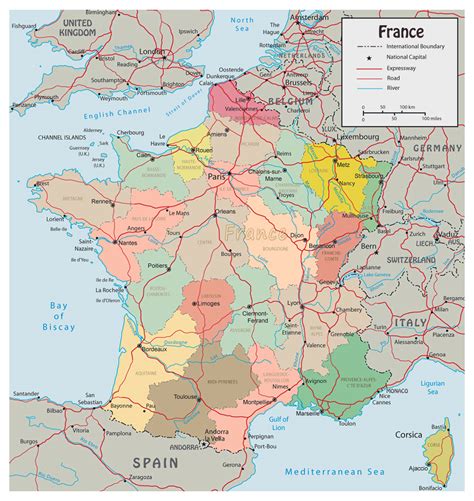 Detailed political map of France with roads and major cities | Vidiani.com | Maps of all ...